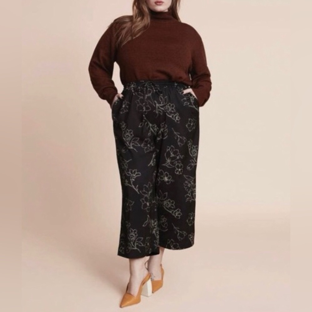 11 Honore Ravyn Culottes Wide Leg Black White Floral Size 16 Pull On